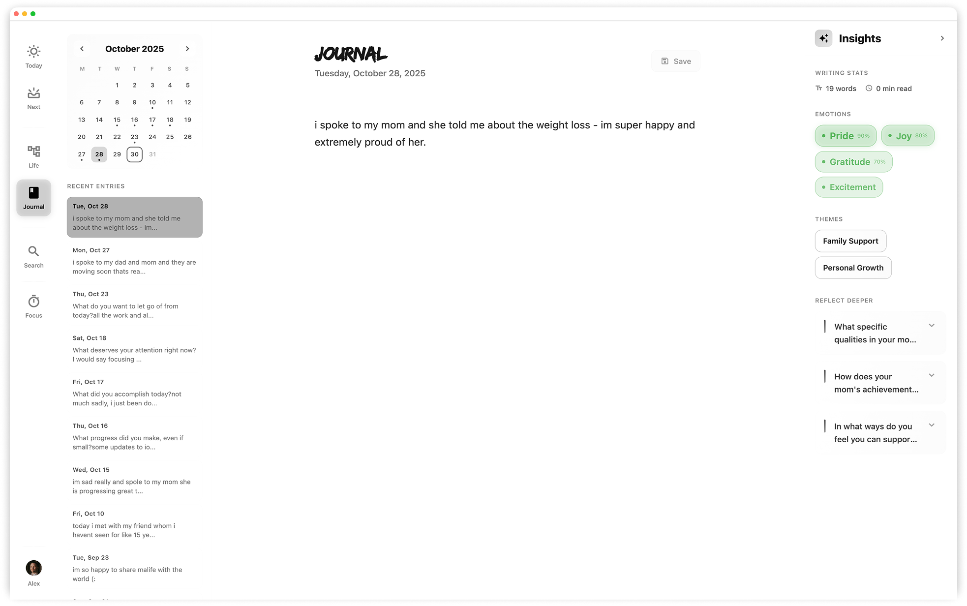 AI-powered journaling in malife